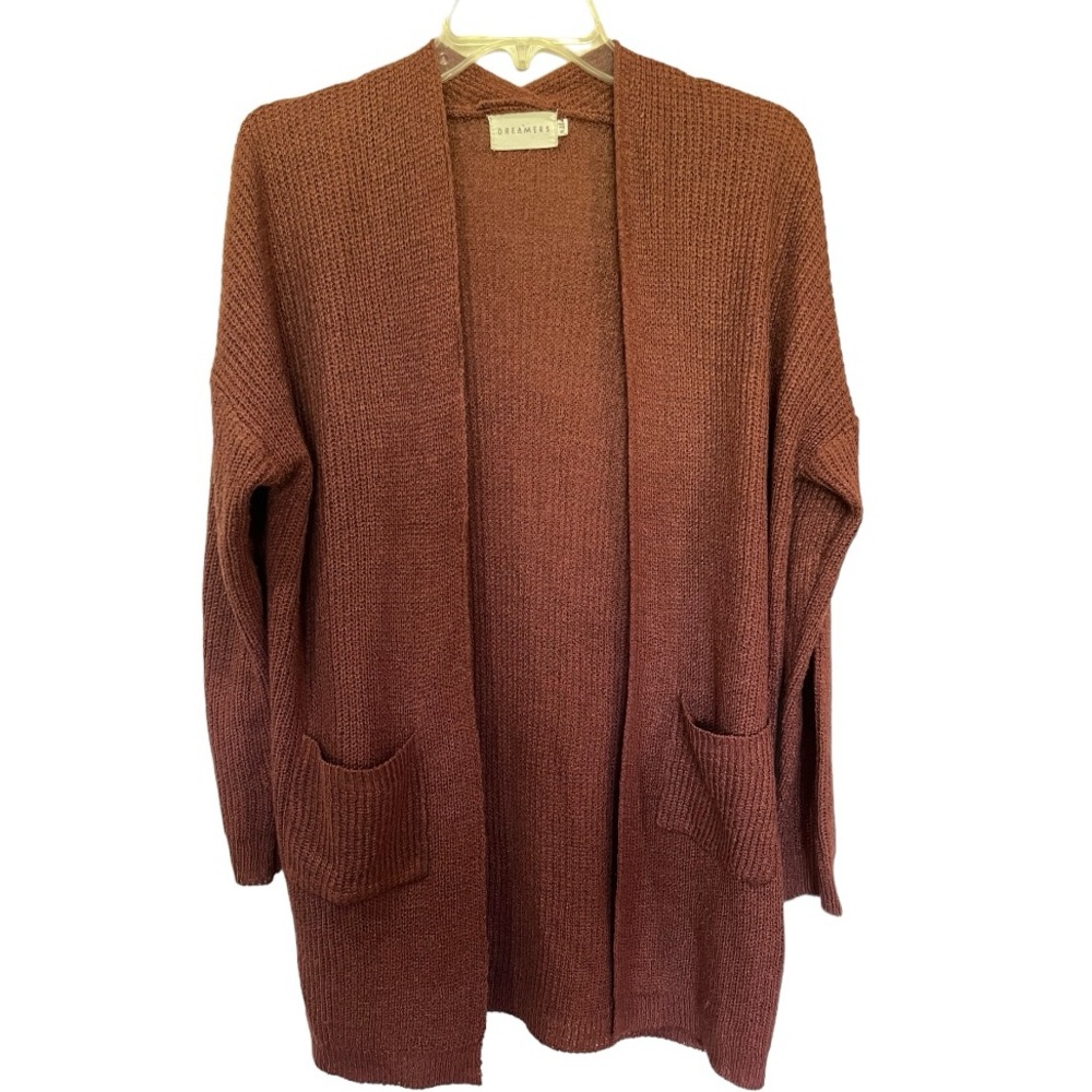 Dreamers pumpkin rust colored ribbed knit open front cardigan size medium